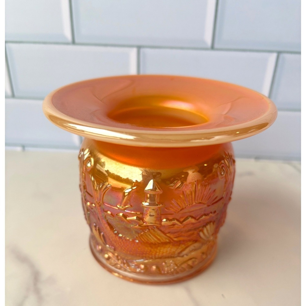 Fenton Peach Opalescent Carnival Glass‎ Lighthouse Seacoast ACGA 1982 Spittoon
